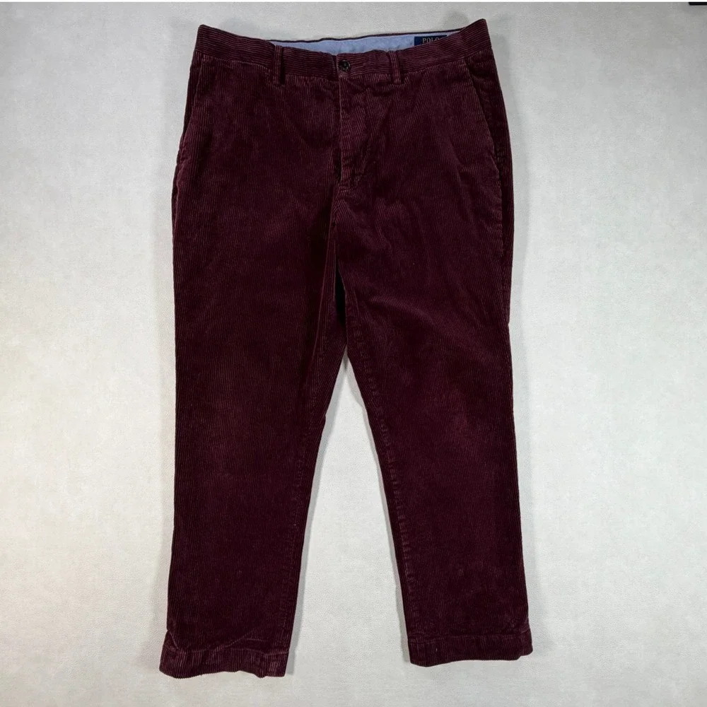 Polo Ralph Lauren Mens 35x30 Burgundy Corduroy Stretch Classic Fit Pants‎ Maroon